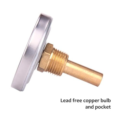 MEASUREMAN Hot Water Bi-Metal Thermometer, 2-1/2" Dial, 1-3/4" Lead-Free Brass Stem, Range 0-250 deg F/-20-120 deg C, 2% Accuracy, Adjustable, 1/2" NPT Back Mount（2 Pack - size: 0-250 deg F/-20-120 deg C, style: 1-3/4" Stem 2pc