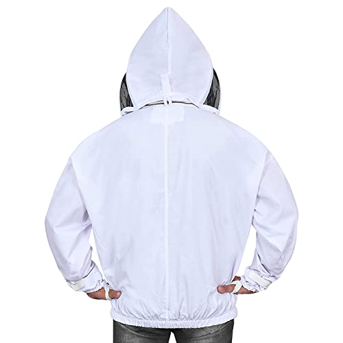 Beekeeping Jacket with Fencing Veil - Breathable Cotton Beekeeper Suit with YKK Zippers & Protective Hood (BP-101-White)-4XL - color: White, size: 4X-Large