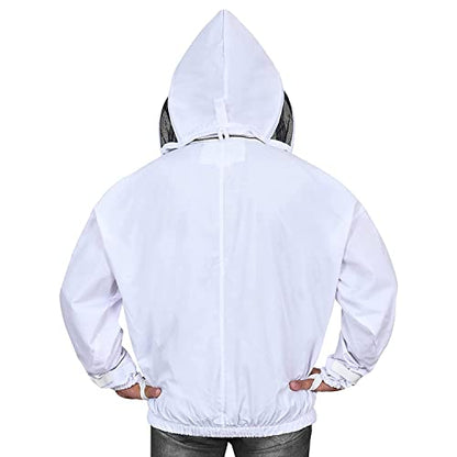 Beekeeping Jacket with Fencing Veil - Breathable Cotton Beekeeper Suit with YKK Zippers & Protective Hood (BP-101-White)-3XL - color: White, size: 3X-Large