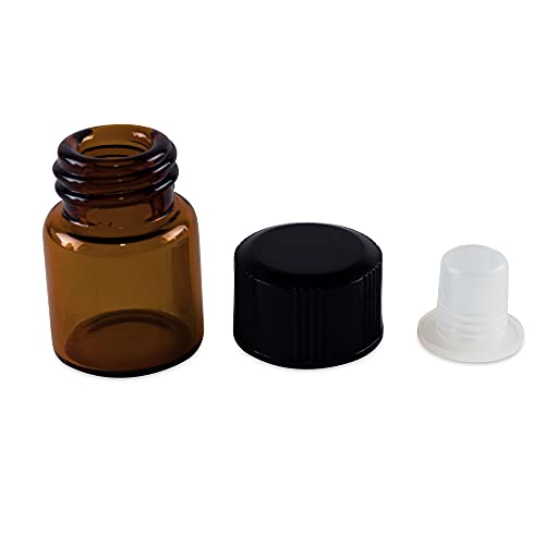 Super Z Outlet 1ml (1/4 dram) Mini Amber Glass Vial Bottles with Orifice Reducer and Cap for Essential Oils, Colognes & Perfumes (12 Pack)