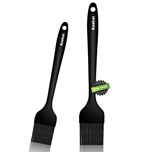 Anaeat 2 Pack Silicone Basting Pastry Brushes - Heat Resistant Brush with Soft Bristles, Hygienic One-Pieces Design, Marinade Brush Great in Baking for Spreading Oil Butter Sauce BBQ Grill (Black) - color: Black 2 Pcs (10"+8.2")