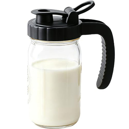 32 Oz Mason Jar Pitcher Glass Breast Milk Pitcher With Spout Lid 1 Quart Wide Mouth Fridge Cold Hot Water Jug Airtight Small Creamer Pitchers For Iced Sun Tea Coffee Juice Beverage Heavy Duty - color: 32 OZ