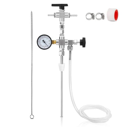 Counter Pressure Bottle Filler Stainless Steel Bottle Filler Counter Pressure Beer Bottling Wand 60psi CO2 Gauge 1/4 & 5/16 Barb Homebrew Beer Bottle Filler Hand Held Bottle Filler 3ft Hose - size: WITH gauge
