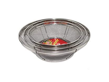 Set of 3- Wash Strainer Colander Reinforced Basket Stainless Steel Kitchen Sieve Strainer with Fine Mesh Net Quality( Straining, Draining,Wash Vegetable, Noodles)(B11861)~ We Pay Your Sales Tax