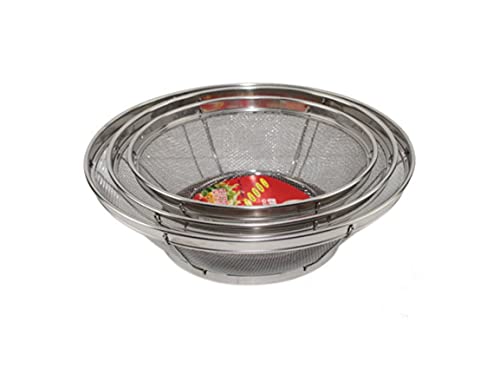 Set of 3- Wash Strainer Colander Reinforced Basket Stainless Steel Kitchen Sieve Strainer with Fine Mesh Net Quality( Straining, Draining,Wash Vegetable, Noodles)(B11861)~ We Pay Your Sales Tax