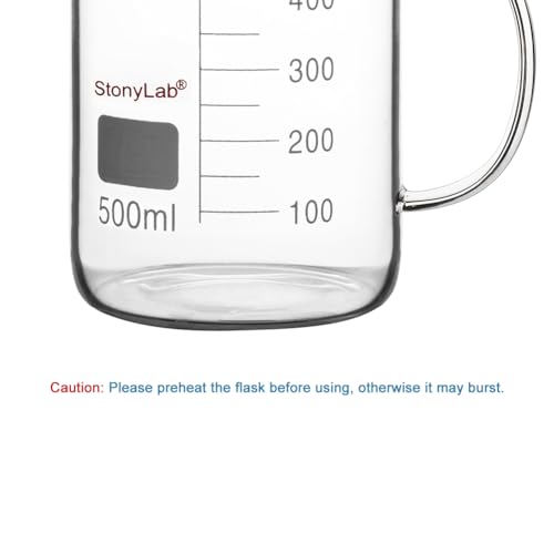 stonylab Glass Beaker with Handle, Borosilicate Glass Graduated Low Form Griffin Beaker with Handle and Pouring Spout, 500 ml - size: 500 ml