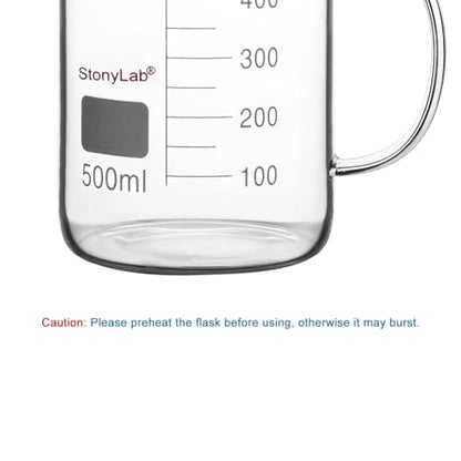 stonylab Glass Beaker with Handle, Borosilicate Glass Graduated Low Form Griffin Beaker with Handle and Pouring Spout, 500 ml - size: 500 ml