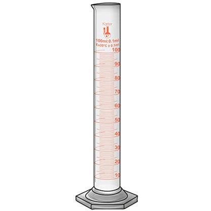 100ml Graduated Cylinder, Borosilicate 3.3 Glass, Single Metric Scale, Karter Scientific 246I1 (Pack of 50) - size: 100ml, style: Pack of 50