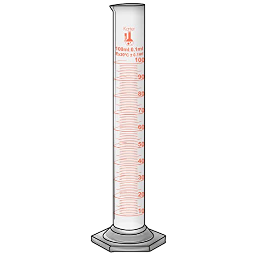 100ml Graduated Cylinder, Borosilicate 3.3 Glass, Single Metric Scale, Karter Scientific 246I1 (Pack of 50) - size: 100ml, style: Pack of 50