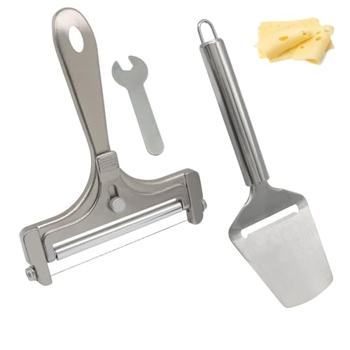 2Pcs Silver Cheese Slicer Kit, Adjustable Thickness Handheld Wire Cheese Cutter, Plane Cheese-Cutter, with Wrench for Butter Mozzarella Cheddar/Block Butter - style: Kit