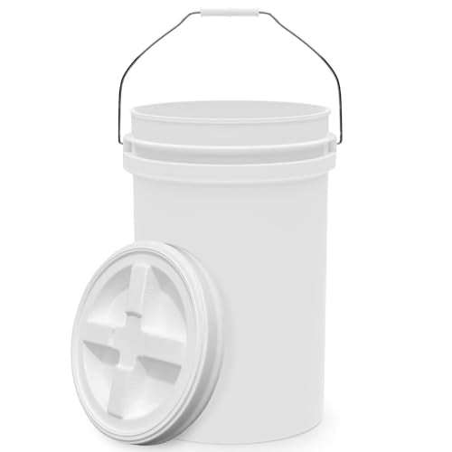 6.5-Gallon White Bucket Pail with Gamma Seal Screw on Airtight Lid, Heavy-Duty 90MIL Extra Durable, Food Grade, Metal Handles with Plastic Grip for Easy Carrying, Easy Stack & Store, BPA Free - 1 Pack - color: White - 6.5 Gallon, size: 1 Pack