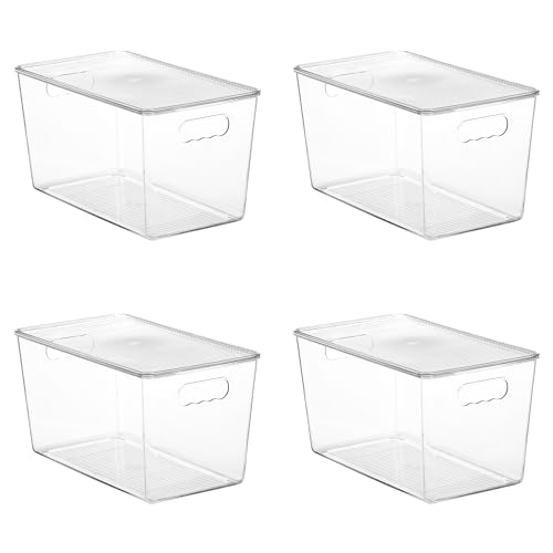 Vtopmart 4 Pack Clear Stackable Storage Bins with Lids,XLarge Plastic Containers with Handle for Pantry Organizer and Storage,Perfect for Kitchen,Fridge,Cabinet, Closet,Bathroom Organization - size: XL(13"L x 7.4"W x 7"H)