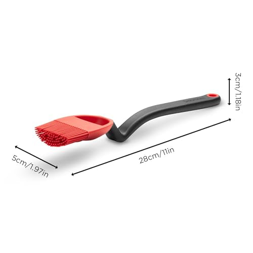Dreamfarm Brizzle 3-In-1 Flexible Silicone Sit-Up Basting, Drizzle, Scooping Brush with In-Built Sauce Resevoir - Red | Sit-up, mess-free BBQ and pastry brush, flexible bristles, scoop and drizzle baster, holds 1 tbsp of liquid - color: Red