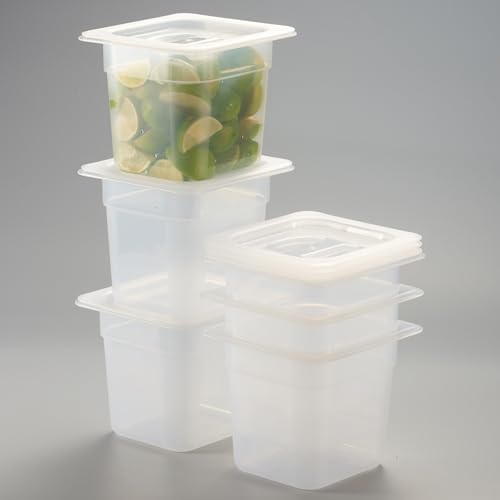 CURTA 6-Pack 1/6 Size 6" Deep Food Pan with Sealing Lid – NSF Commercial-Grade Translucent Polypropylene, Stackable Freezer-Safe Storage for Restaurants, Catering & Buffets - color: 1/6 Size, size: 6" Deep Pan (Sealing Lid)