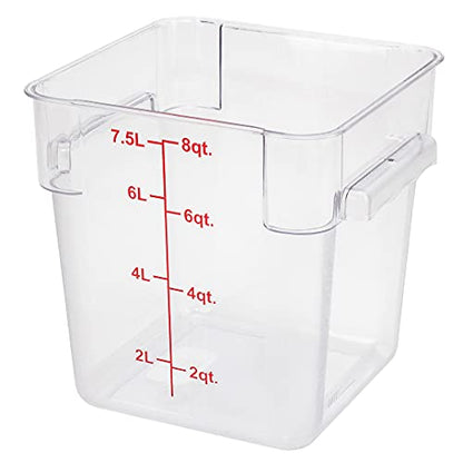 Met Lux 8 Quart Brine Bucket, 1 Square Marinating Container - With Volume Markers, Built-In Handle, Clear And Red Plastic Dough Rising Bucket, Freezer-Safe, Lid Sold Separately - size: 8 Quarts, style: 1 Count