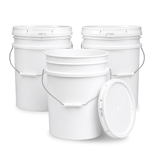 ePackageSupply 5 Gallon Bucket - Food Grade w/Lid BPA-Free, 3 Pack - White | Airtight Gasketed Tear Strip Lid, Heavy-Duty 90 Mil HDPE Plastic Pail, Bulk Storage, Food Safe Durable Container, Made in USA - size: 3 Packs