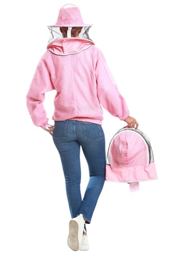 -- Beekeeping Fully Ventilated Jacket in Multi-Color with Round Veil (L, Pink with Two Veils) - color: Pink With Two Veils, size: Large
