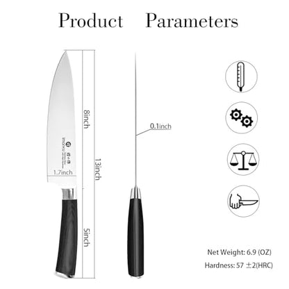 imarku Chef Knife - Pro Kitchen Knife 8 Inch Chef's Knives Japanese SUS440A Stainless Steel Sharp Paring Knife with Ergonomic Handle, Black Handle, Birthday and Thanksgiving Gifts - color: Deep Black