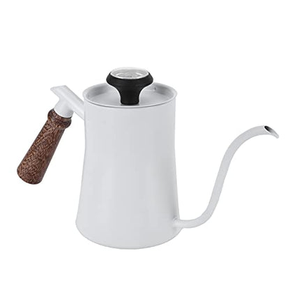 650ml Gooseneck Coffee Kettle Stainless Steel Pour Over Kettle with Thermometer Ergonomic Handle for Precise Brewing Tea Coffee (650ml white) - color: 650ml white