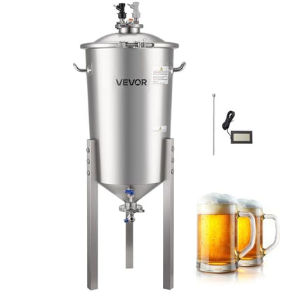 VEVOR Pressure Fermenter 15 PSI, 8 Gal/30L All-in-One Stainless Steel Conical Secondary Fermentation Bucket, for Wine, Beer Brewing Equipment - size: 8 Gal-Fermenter2.0