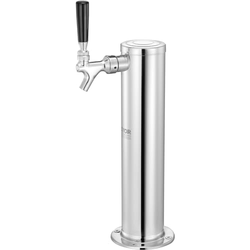 VEVOR Kegerator Tower Kit, Single Tap Beer Conversion Kit, Stainless Steel Keg Beer Tower Dispenser with Dual Gauge CGA320 Regulator & D-System Keg Coupler, Self-Closing Spring for Party Bar Home - style: Single Faucet Beer Tower
