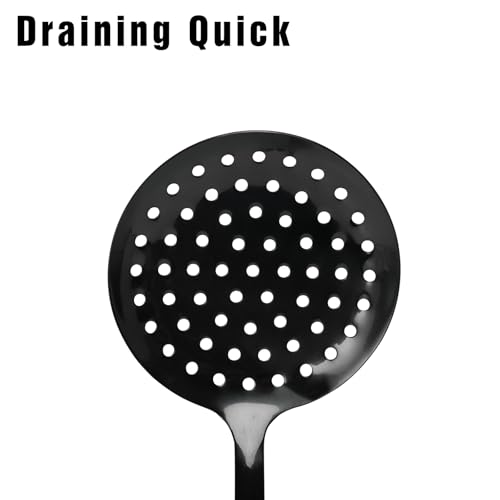 Black Stainless Steel Skimmer Spoon, Metal Slotted Spoon Strainer for Frying, Pasta, Vegetables, Dumplings, Wontons, Long Handle, Dishwasher Safe - color: Z-Black Skimmer