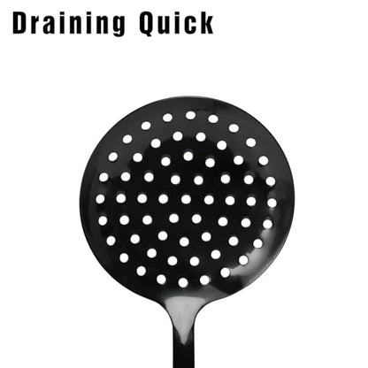 Black Stainless Steel Skimmer Spoon, Metal Slotted Spoon Strainer for Frying, Pasta, Vegetables, Dumplings, Wontons, Long Handle, Dishwasher Safe - color: Z-Black Skimmer