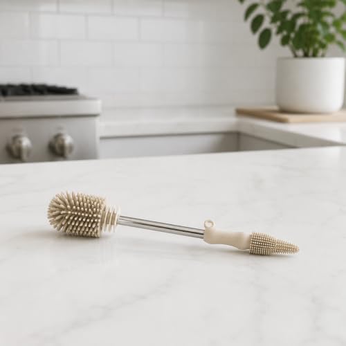 Haakaa Silicone Cleaning Brush Kit – Household Cleaning Brushes for Bottles and Crevices – Food-Grade Silicone: Dishwasher Safe (Brush-Pebble) - color: Brush-pebble