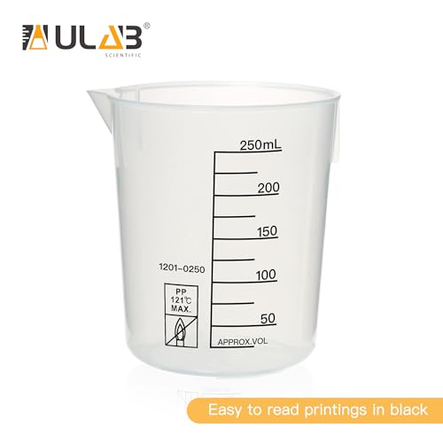 ULAB Scientific Stackable Graduated Plastic Beakers, 6pcs of Vol.250ml(8.45oz), with Easy-to-Read Printings in Black, UBP1024 - style: 6pcs of Vol.250ml with black printings