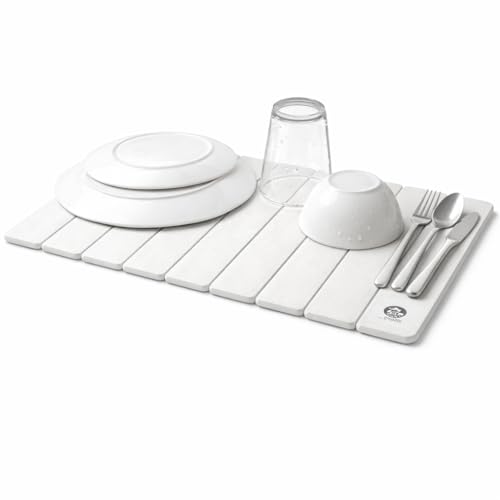 Premium White Stone Dish Drying Mat - 19x15 Ultra Absorbent Diatomaceous Earth Dish Drying Rack, Crack-Resistant Kitchen Appliance, Non-Slip Modern Kitchen Decor.
