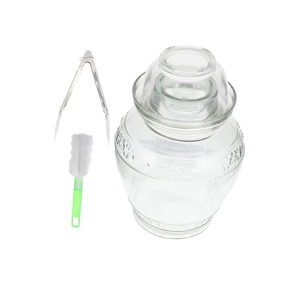 Airtight Glass Pickle Jar Set 5lb Capacity with Water Seal Lid, Thickened Glass Fermentation Crock for Household Pickling and Vegetable Storage, Includes Inner Lid, Brush,