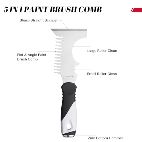 Mister Rui Paint Brush 4 Piece Set, 2" Short & Long Handle, 2.5" Angled Brushes with Paint Comb, Commercial Grade Trim, Cabinet, Roller Brushes - size: 4PCS, 2" Short, 2", 2.5", Paint Comb