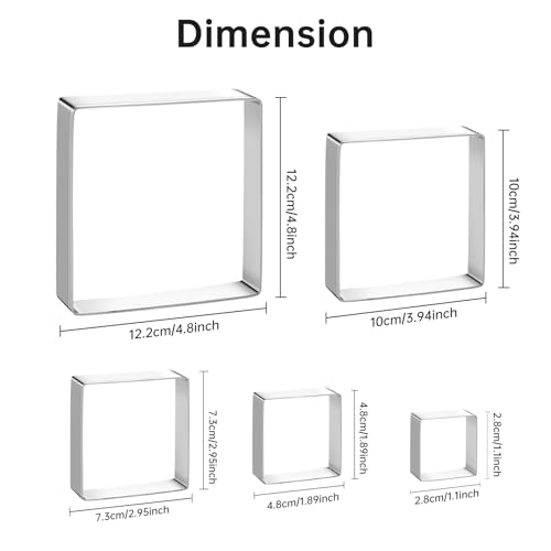 Square Cookie Cutter Sandwich Cutters for Lunchbox Fruit Cutters Vegetable Cutters for Baking DIY X‘mas Birthday Party Decor, Pack of 5 - style: Square