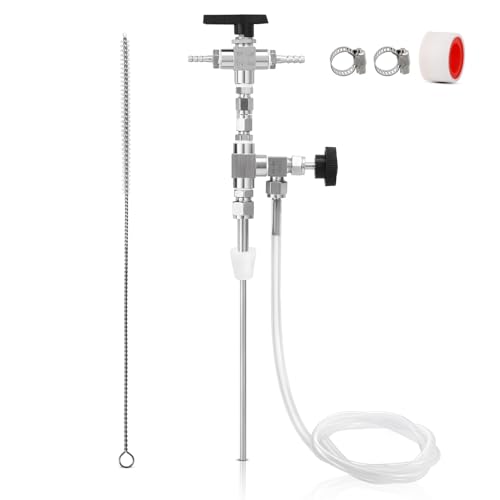 Counter Pressure Bottle Filler Stainless Steel Bottle Filler Counter Pressure Beer Bottling Wand 1/4 & 5/16 Barb Homebrew Beer Bottle Filler Hand Held Bottle Filler 3ft Hose - size: NO gauge