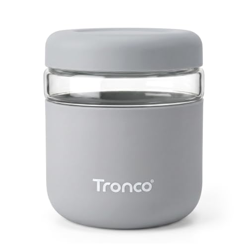 Tronco 32 oz Glass Food Storage & Lunch Bowl Containers with Airtight Lids | Leak & Spill Proof Meal Prep Container with Silicone Sleeve, Microwave & Dishwasher Safe, Soup & Stew, Office Lunch,BPA-Free - color: Light Gray, size: 32 OZ