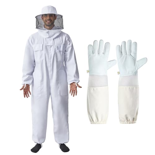 Professional Bee Suits for Men & Women with Round Veil, Beekeeping Suit with Ventilated Glove, Beekeeper Suit Bee Outfit for Backyard and Bee Keeper XXL - size: XXL for 5'11"-6'3"