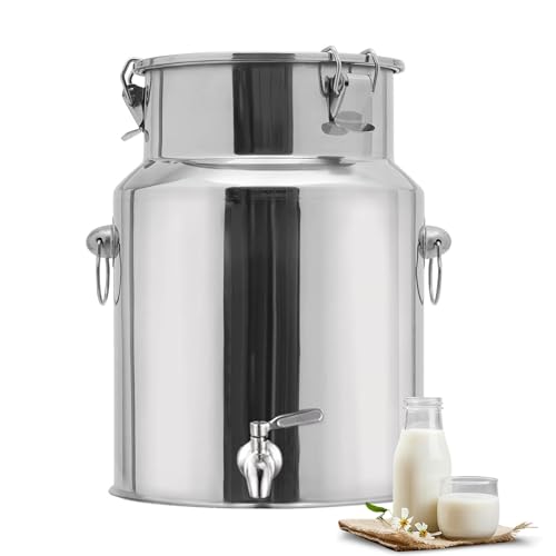 Stainless Steel Beverage Dispenser Milk Can 1gal 2gal 3gal 4gal 5gal 10gal, Portable Water Barrel Leak-Proof Liquid Container with Lid & Handles for Picnic Drink Dispensing(No Spigot,7L/1.85Gal) - color: No Spigot, size: 7L/1.85Gal