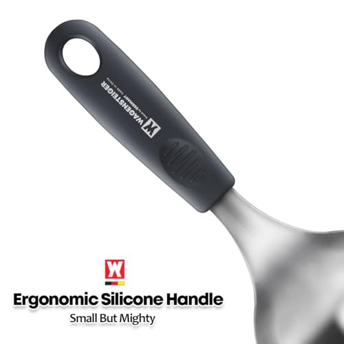 Short Stainless Steel Ladle 220mm (8.6”) – SUS304 Thick Deep Bowl Head with Soft-Grip Silicone Handle – Lightweight Mini Soup & Serving Spoon for Cooking – 5 Color Options (Gray) - color: Gray