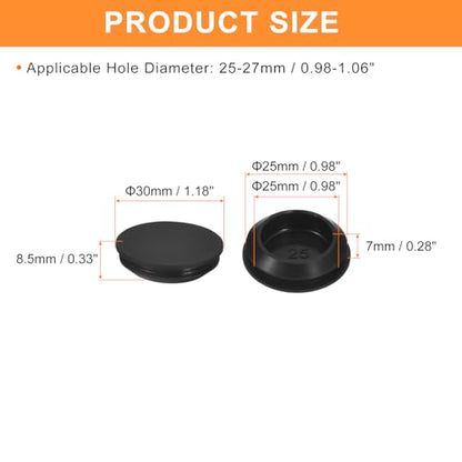 uxcell 8Pcs Silicone Plugs, Rubber Round Snap in Locking Hole Plugs for 25-27mm Hole, Hole Stoppers Waterproof Hole Plug for Metal Tube, Furniture End Caps Inserts, Black - size: 25-27mm