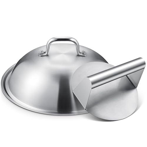 homenote Griddle Accessories for Blackstone, Commercial Grade 12 Inch Heavy Duty Melting Dome with Round Stainless Steel Smash Burger Press Perfect for Flat Top Hibachi Grill Outdoor Indoor - color: Dome+Round Press（Stainless Steel）