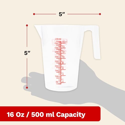 The Harvest Company 500ml Calibrated Measuring Cup, Milliliters and Ounces, Clear Plastic with Spout for Mixing and Measuring Fertilizers, Pesticides and More - size: 500ml