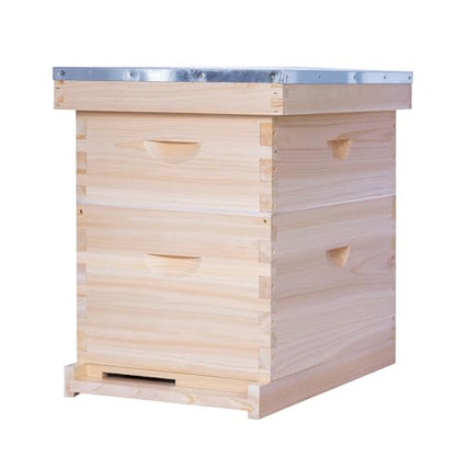 POLLIBEE 8 Frame Beehive kit, Complete Bee Hive for Beekeeper, Langstroth Bee Hives Include 1 Deep and 1 Medium Bee Box with Bee Frames and Foundation(Unassembled)