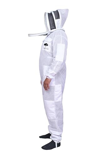 3 Layers Beekeeping Suit for Men and Women, Ventilated Mesh Full Body Protective Gear, (White, Medium) - size: Medium