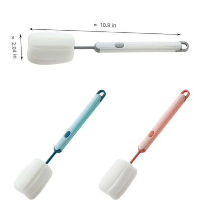 Bottle Brush Long Handle Cup Cleaner Brush Sponge Bottle Scrubber Detachable Handle Portable Sponge Cleaning Brush for Cups Wine Glasses Water Bottles Baby Bottles and Vacuum Flasks(3 PCS) - color: White, Blue, Pink