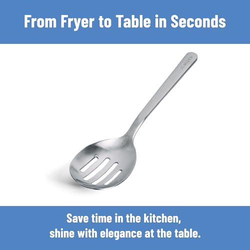 Misen Slotted Chef Spoon – Stainless Steel Draining and Serving Spoon for Pasta Vegetables Poached Eggs Fried Foods Meatballs Braises and Everyday Cooking and Kitchen Prep - style: Slotted Spoon