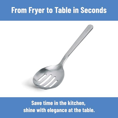 Misen Slotted Chef Spoon – Stainless Steel Draining and Serving Spoon for Pasta Vegetables Poached Eggs Fried Foods Meatballs Braises and Everyday Cooking and Kitchen Prep - style: Slotted Spoon