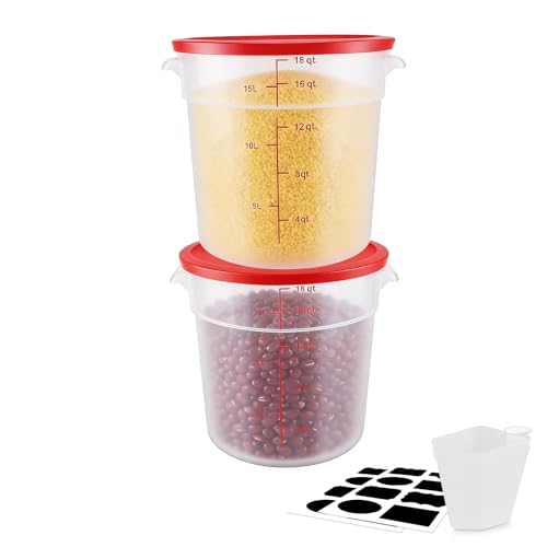 2 Pack Square Food Storage Container With Lid,12-22 Quart Commercial Storage Box With Scale & Handle,Cake Making,Dough Marinating Meat,Kitchen Supplies (polypropylene, Round 16 Quart) - color: polypropylene, size: Round 16 Quart