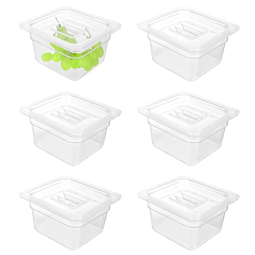 6 Pack 1/6 Size Food Pan with Lids,Stackable Freezer-Safe Meal Prep Containers for homes schools restaurants hotels -40°F to 212°F (1/6 size 4 inch deep, 1.53L/1.62QT) - size: 1/6 size 4 inch deep