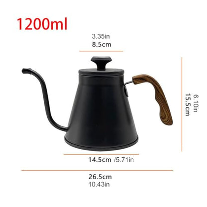 1.2L Stainless Steel Drip Coffee Kettles with Integrated Thermometers and Ergonomic Handle for Brewing Modern Design Kettles - color: Black