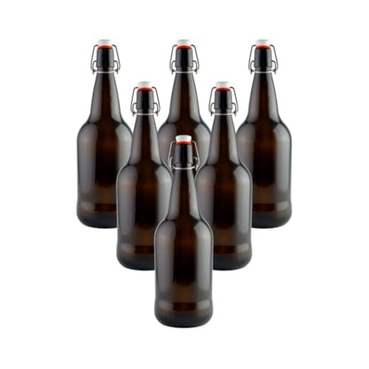 FastRack Swing Top Glass Bottles |33 oz – Pack of 6| Amber Flip Top Glass Bottles for Home Brewing, Carbonated Drinks, Kombucha, Fermentation, Water | Food Grade – ECO Friendly - color: Amber